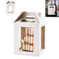 Tall tiered cake box with clear windows showcasing a beautiful 3-tier cake inside.