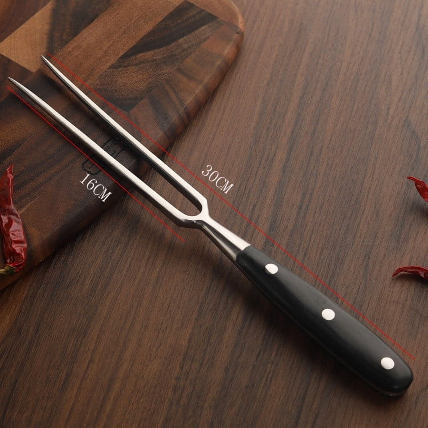 Stainless Steel Carving Fork with Redwood Handle, 11.8" Barbecue Fork Cutting Fork, Grilling Tools Meat Fork for Chicken Turkey Beef（B） B