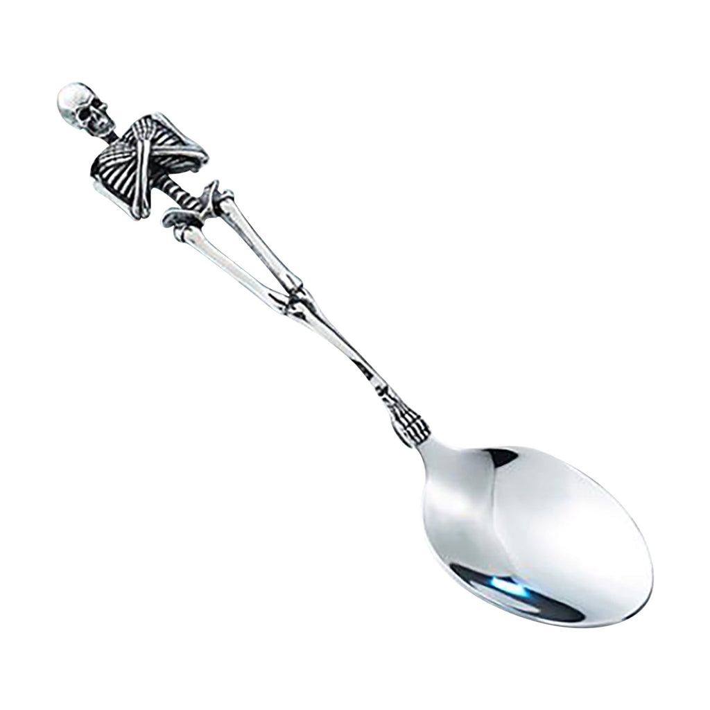 Darzheoy Stainless Steel Skeleton Skull Spoon and Fork Flatware Tableware Gifts for Halloween Easter and Christmas (Spoon) A