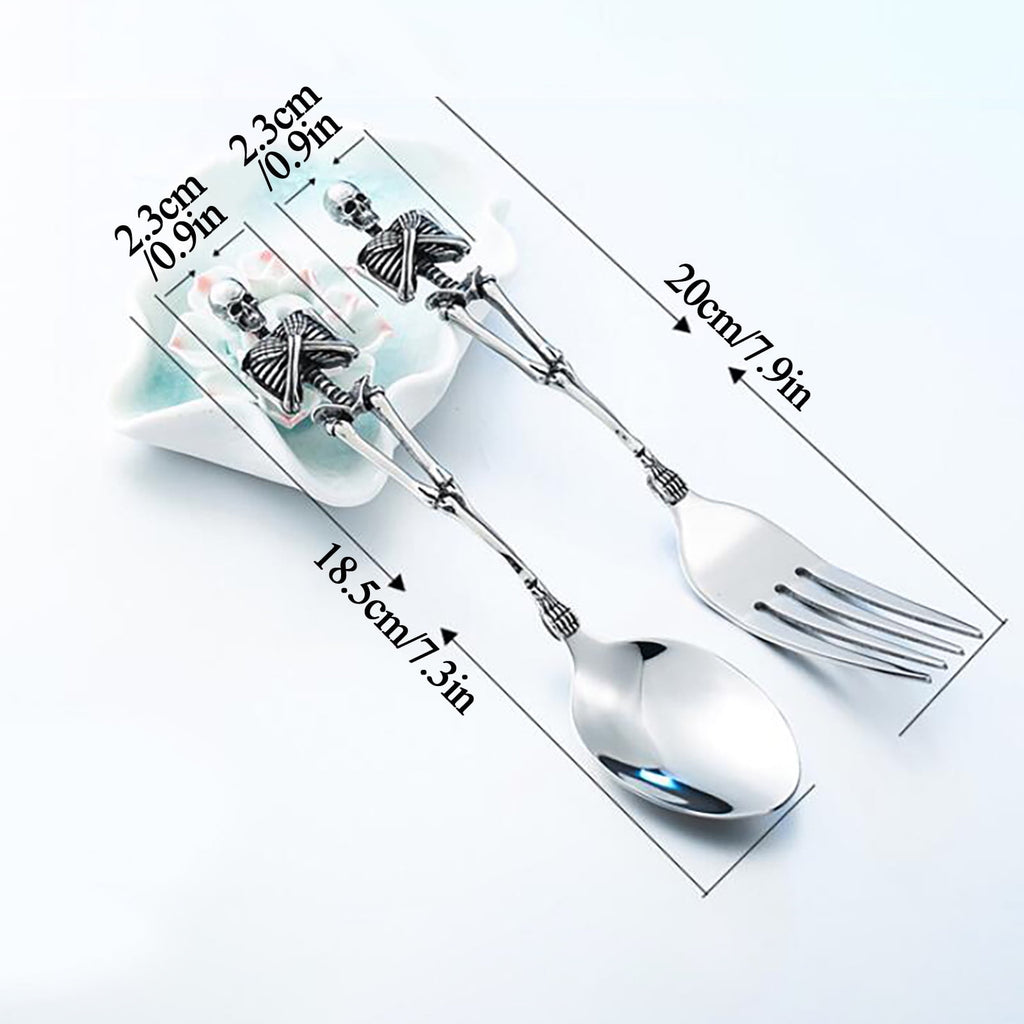 Darzheoy Stainless Steel Skeleton Skull Spoon and Fork Flatware Tableware Gifts for Halloween Easter and Christmas (Spoon) A