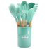 Chmadoxn 12 Pcs Silicone Cooking Kitchen Utensils Set with Holder, Wooden Handles Cooking Tool, Turner Pliers Spatula Spoon Kitchen Gadget Suit for Non-Stick Cookware, Women&