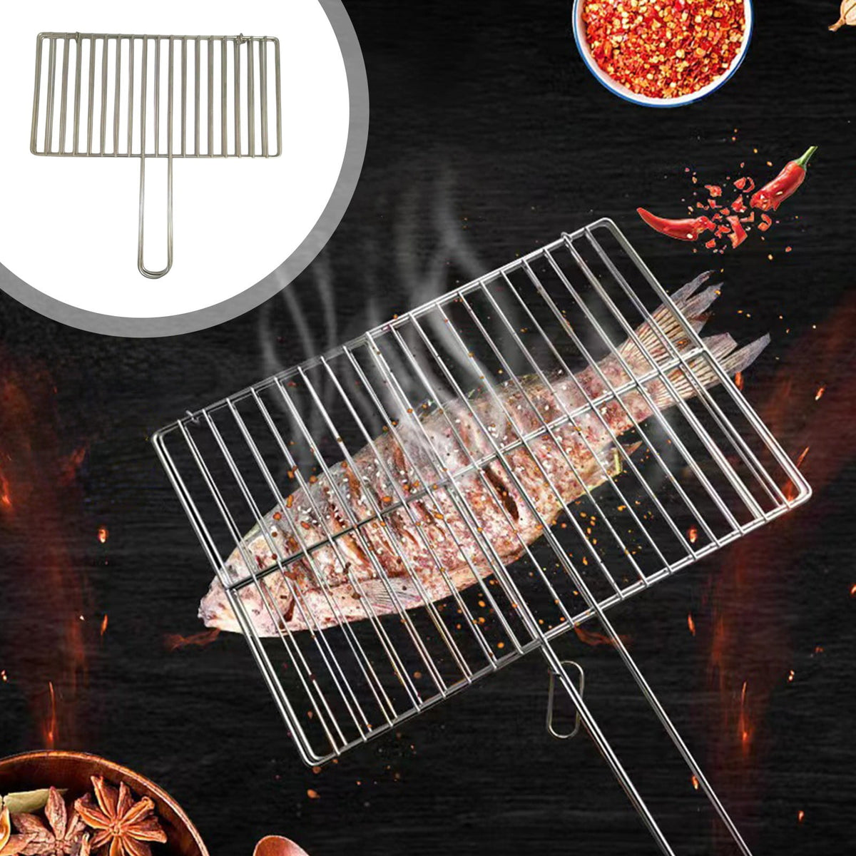 Kdkad Fish Grilling Basket,Fish Vegetables Shrimp with Handle 15×9.4 in Silver - Flavour Fushion Cooking Shop