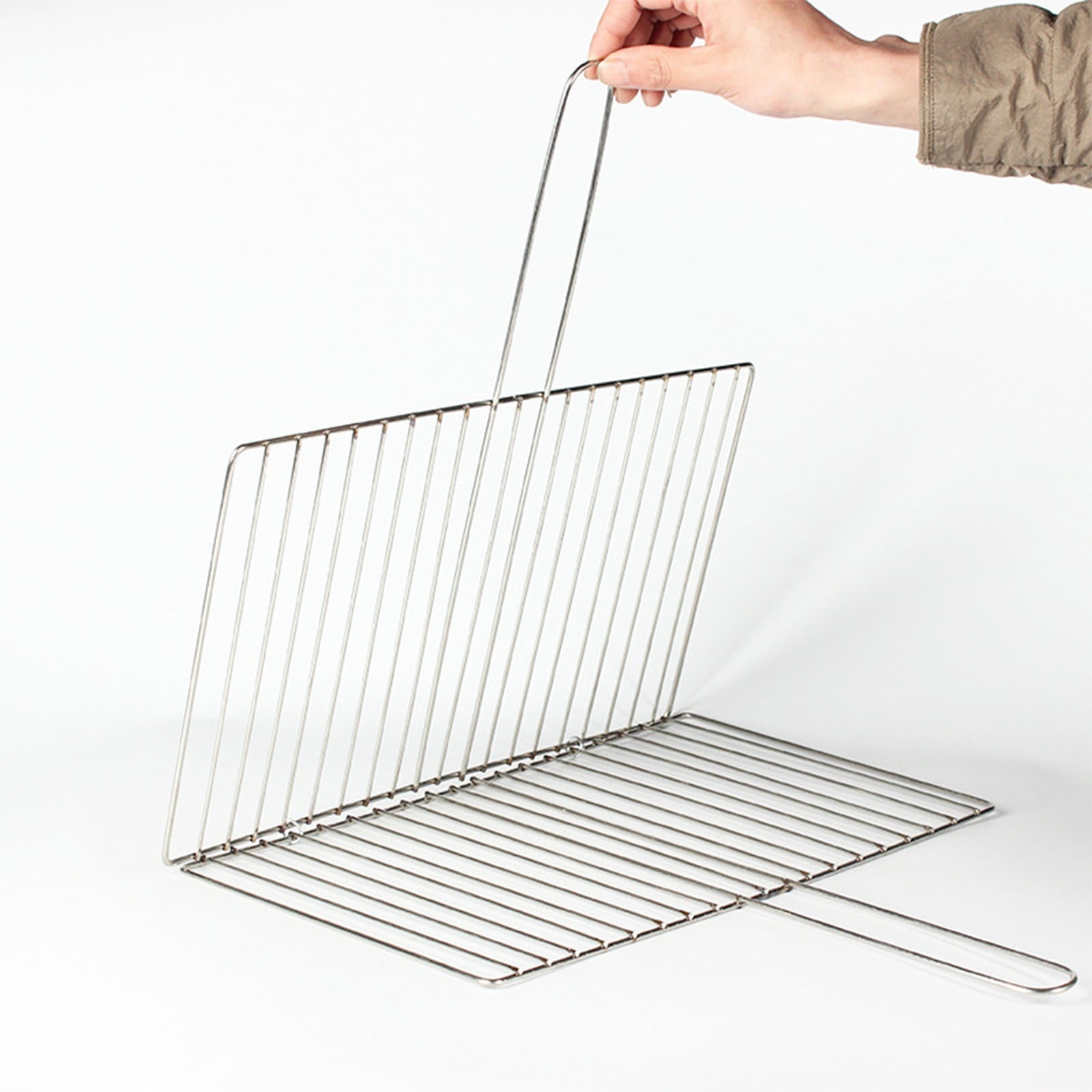 Kdkad Fish Grilling Basket, BBQ Grilling Basket, Folding Portable Stainless Steel BBQ Grill Basket for Fish Vegetables Shrimp with Handle 15×9.4 in Silver