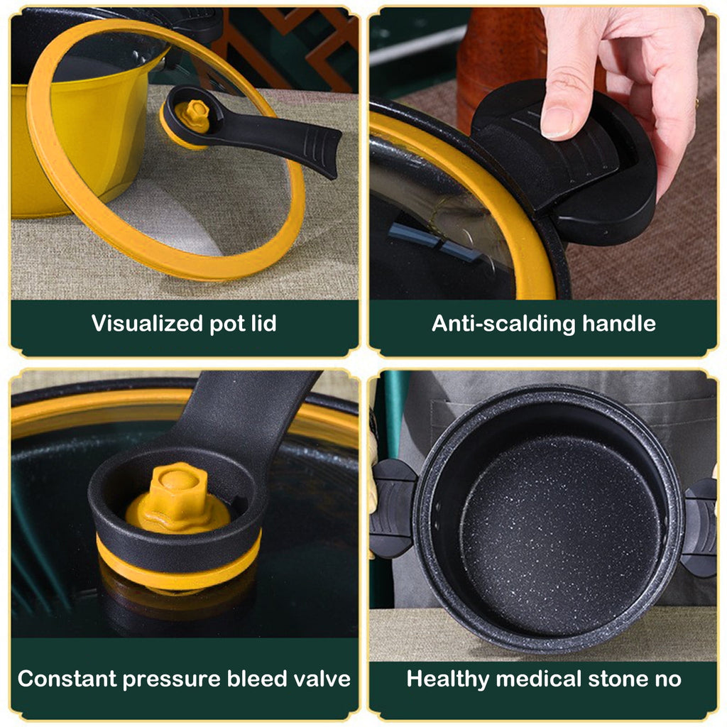 Darzheoy Nonstick Ceramic Coated Sauce Pan with Lid, Crock Pot with Twist & Lock Handles, Micro Pressure Cooker Versatile Cookware for Stovetops, Easy to Clean Yellow