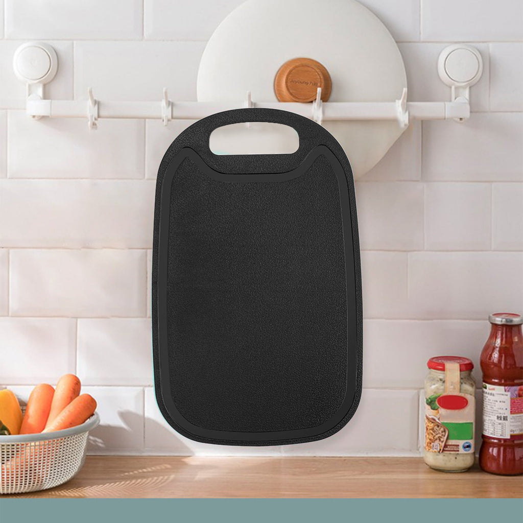 Chmadoxn Plastic Cutting Boards for Kitchen Dishwasher Safe, Double-sided Design Extra Large Cutting Board for Meat , Easy Grip Handle, Non-Slip, with Grinding Area 12.8" x 7.8" x 0.1" Black
