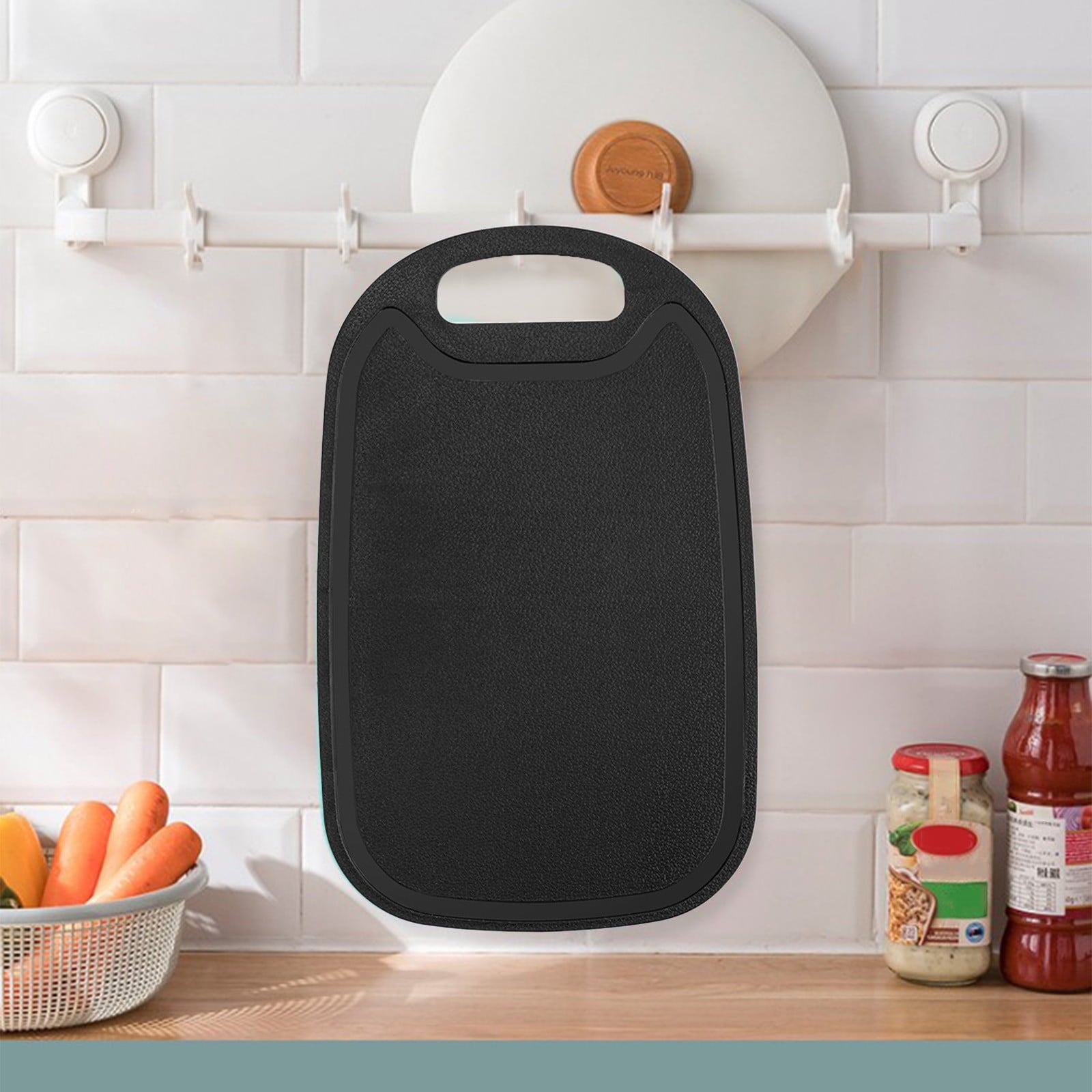 Chmadoxn Plastic Cutting Boards for Kitchen Dishwasher Safe, Double-sided Design Extra Large Cutting Board for Meat , Easy Grip Handle, Non-Slip, with Grinding Area 12.8" x 7.8" x 0.1" Black