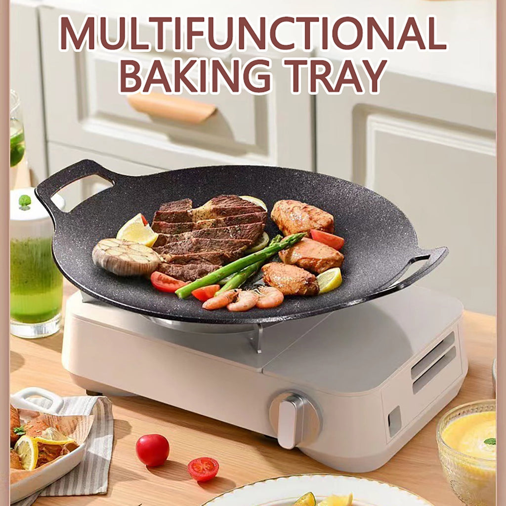 Chmadoxn Diameter 10.9 inch Universal Cast Iron Grill Pan, Large Round Cast Iron Pan with Two Handles, Multifunctional Frying Pan As Show B