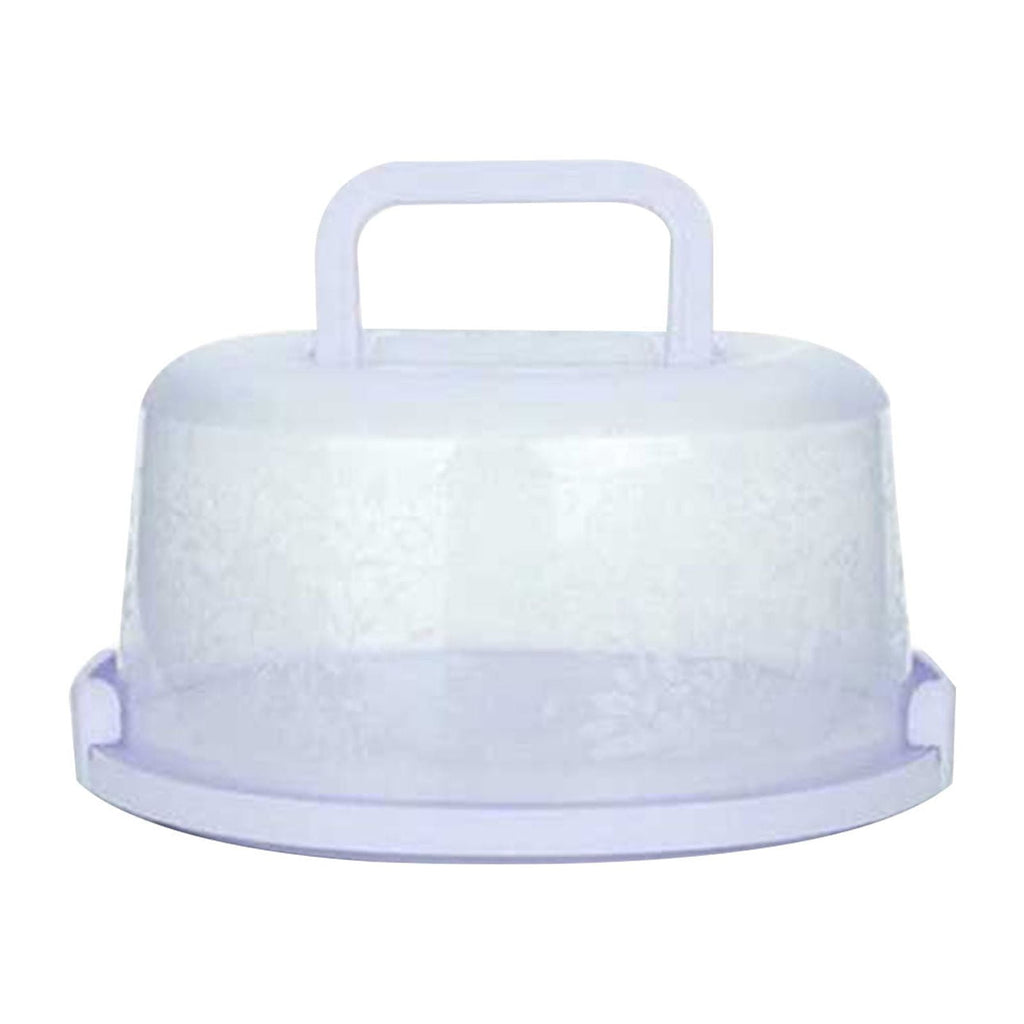 10 Inch Round Cake Box with Lid in blue with foldable handle, ideal for transporting cakes.