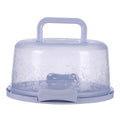 Cake Box Round Cake Stand with Lid and Foldable Handle in light purple with floral design.