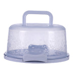 Cake Box Round Cake Stand with Lid and Foldable Handle in light purple with floral design.