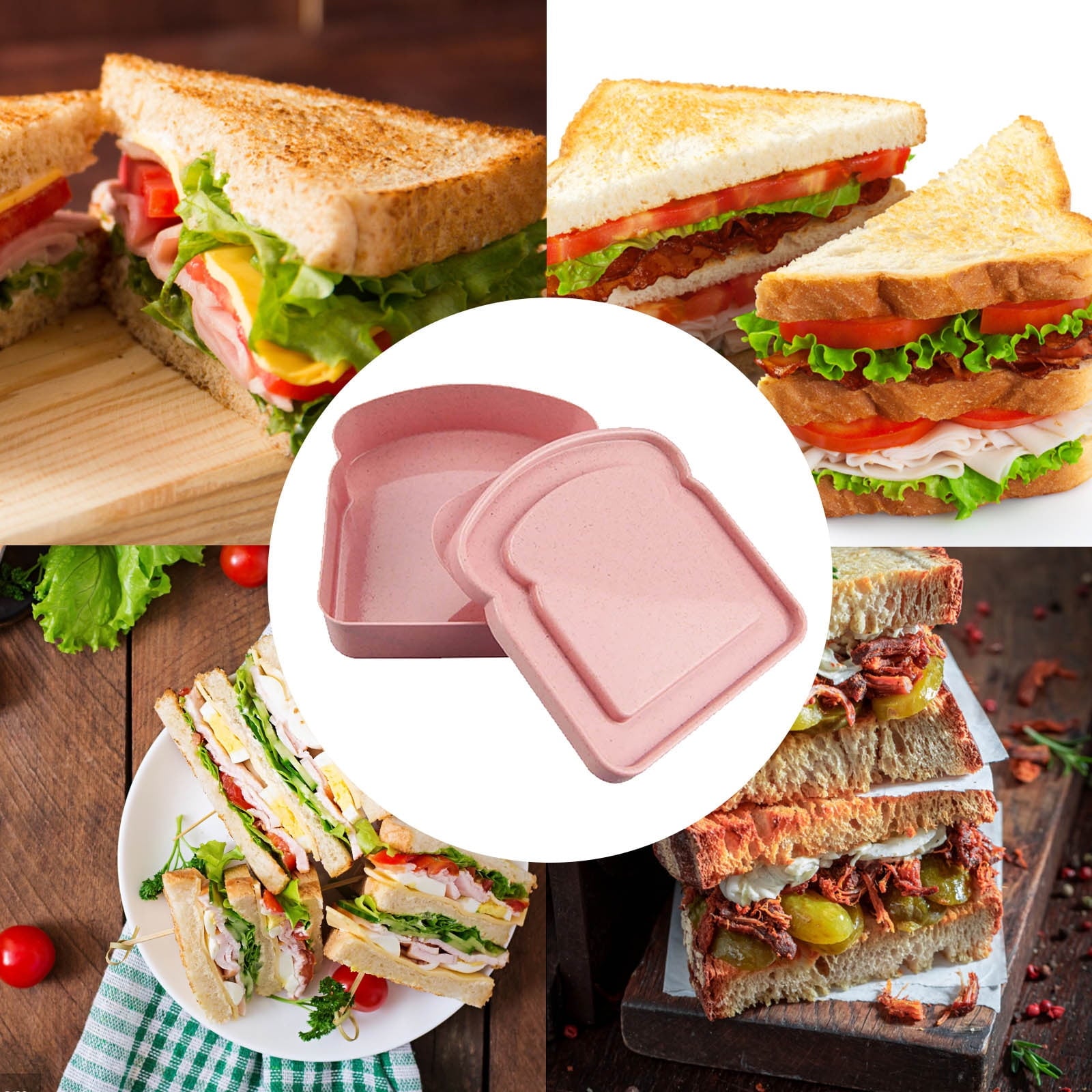 Darzheoy Sandwich Containers, Reusable Sandwich Box Container, Sandwich Holder Bread Container for Adults, BPA Free, Microwave & Dishwasher Safe, Office, Camping Pink