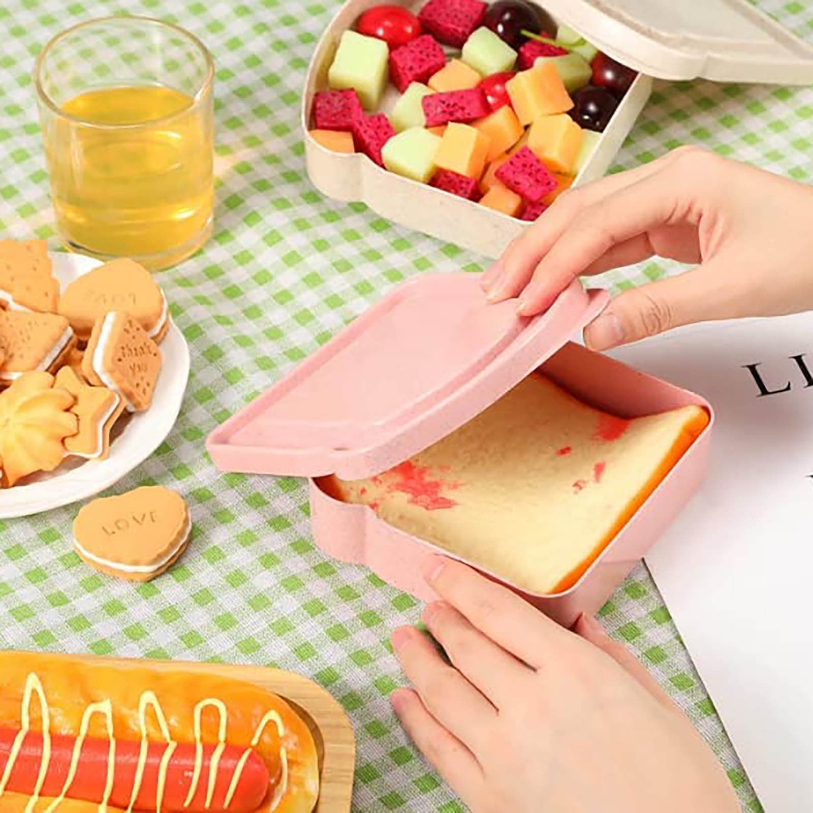 Darzheoy Sandwich Containers, Reusable Sandwich Box Container, Sandwich Holder Bread Container for Adults, BPA Free, Microwave & Dishwasher Safe, Office, Camping Pink