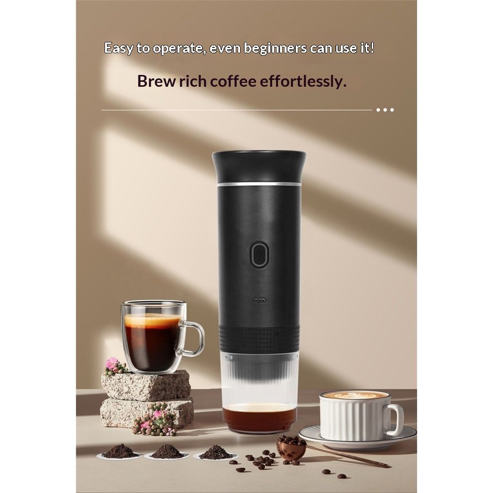 Portable Battery Coffee Maker Espresso Machine, Car Travel Coffee Mini Espresso Machines Self-Heating Electric Espresso Maker, USB-C 3-in-1 Ground Coffee