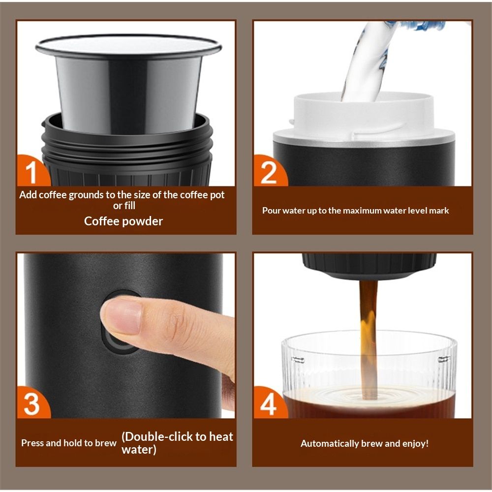 Portable Battery Coffee Maker Espresso Machine, Car Travel Coffee Mini Espresso Machines Self-Heating Electric Espresso Maker, USB-C 3-in-1 Ground Coffee