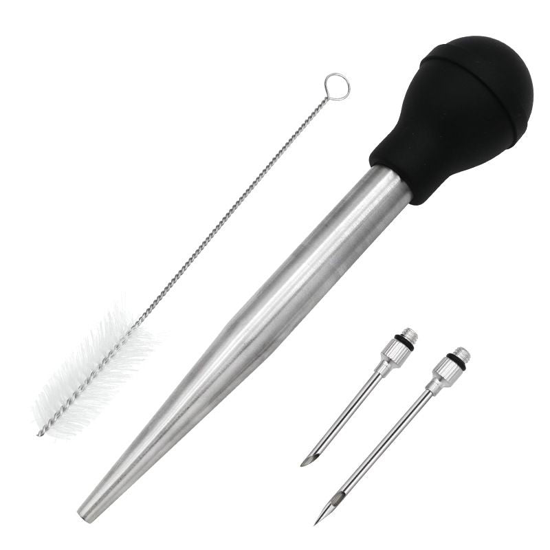 Stainless Steel Food Grade Turkey Baster for Cooking, Baking, Injecting Marinade With cleaning brush（Black） - Flavour Fushion Cooking Shop