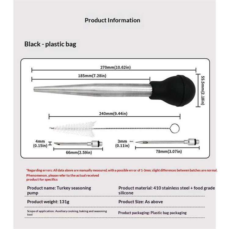 Stainless Steel Food Grade Turkey Baster for Cooking, Baking, Injecting Marinade With cleaning brush（Black） - Flavour Fushion Cooking Shop