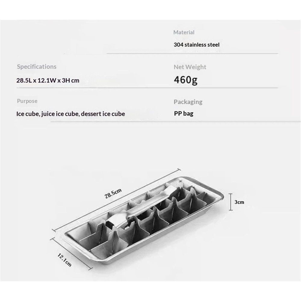 Stainless Steel Ice Cube Maker Tray,Lever Style Ice Cube Mold Quick To Making 18 Ice Cubes, Stainless Steel（silvery）