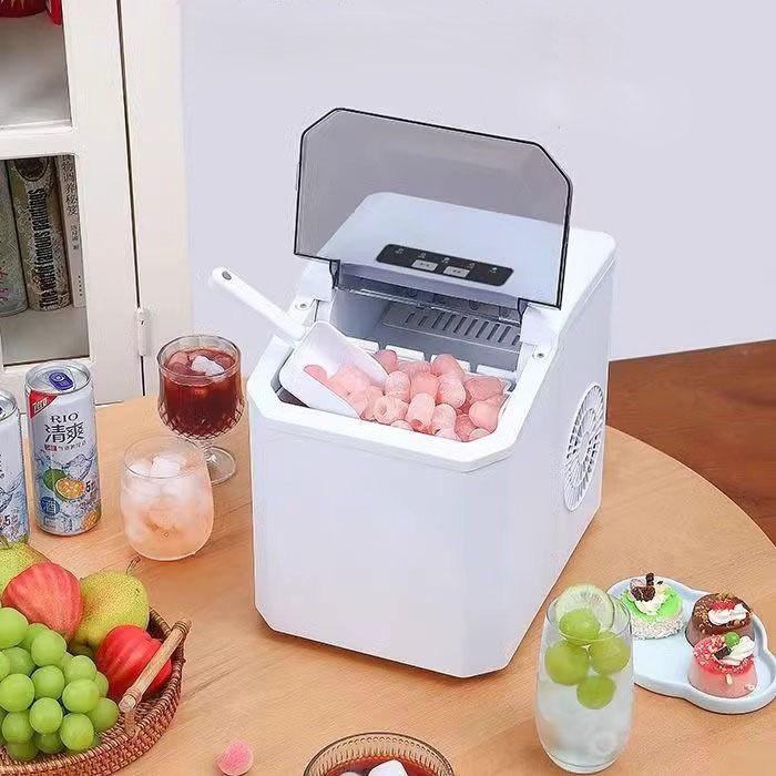 Ice Maker Countertop, Portable Ice Machine with Carry Handle, 26.5lbs Per Day, 9 Cubes in 6 Mins, Auto-Cleaning, with Basket and Scoop, for Home, Kitchen, Camping, RV