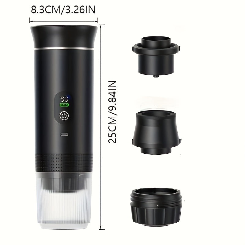 Portable 20Bar High - Pressure Extraction Coffee Machine, 80ml Stainless Steel Water Tank + Foldable Stand, Low - Battery Alert & Real - Time Temperature Control, Enjoy Barista - Quality Coffee on the Go, at Office or While Driving。black