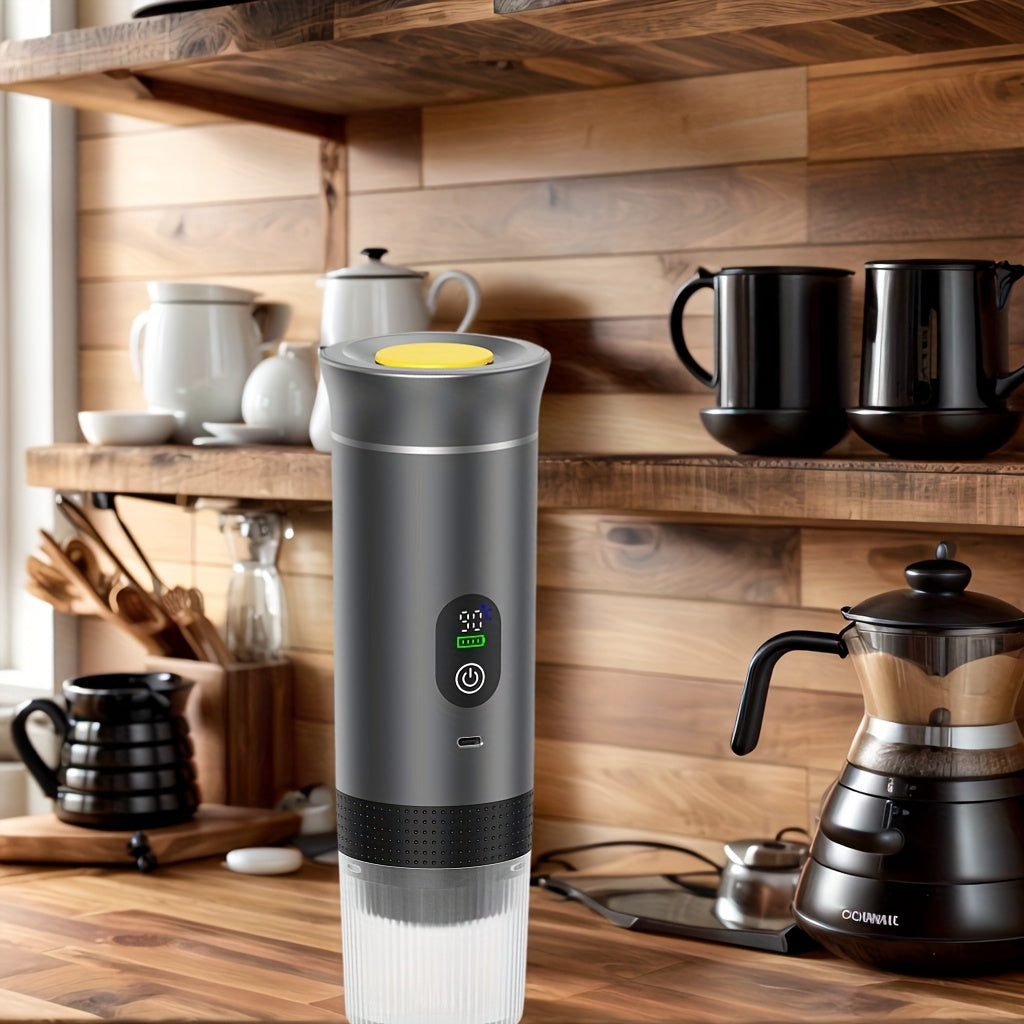 Portable 20Bar High - Pressure Extraction Coffee Machine, 80ml Stainless Steel Water Tank + Foldable Stand, Low - Battery Alert & Real - Time Temperature Control, Enjoy Barista - Quality Coffee on the Go, at Office or While Driving,White