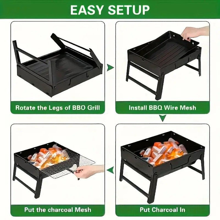 Portable Folding Grill: 4-Step Assembly, Light & Portable, Sturdy Design, Enjoy Outdoor Grilling Anytime - Flavour Fushion Cooking Shop