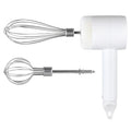 White  Wireless charging handheld mixer, 30W with three-speed settings. Dual whisk heads designed for whipping eggs, cream, and batter. Suitable for both kitchen and outdoor use, also an ideal gift.