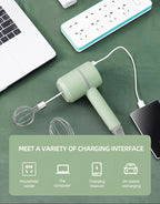 White  Wireless charging handheld mixer, 30W with three-speed settings.