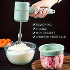 White  Wireless charging handheld mixer, 30W with three-speed settings.