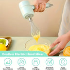 White  Wireless charging handheld mixer, 30W with three-speed settings.