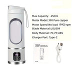 （white)Portable USB Charging Blender & Juicer - Easy to Clean Capacity Ranging from 10.14 oz to 16.91 oz
