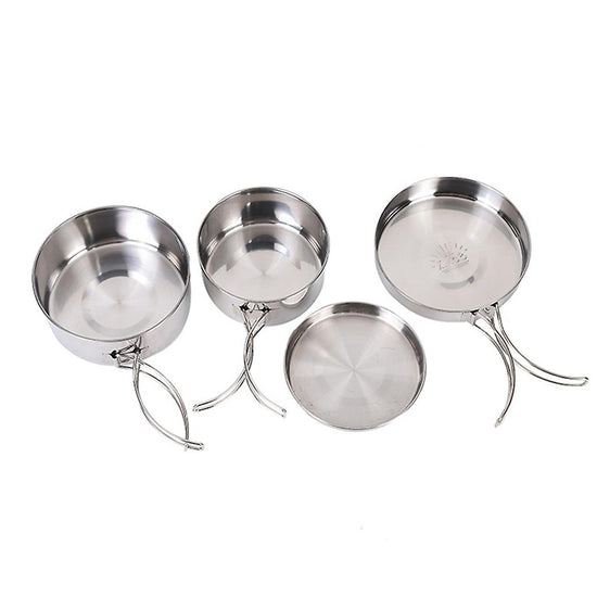 Stainless Steel Camping Cookware Set – Pots, Frying Pan & Lids - Flavour Fushion Cooking Shop