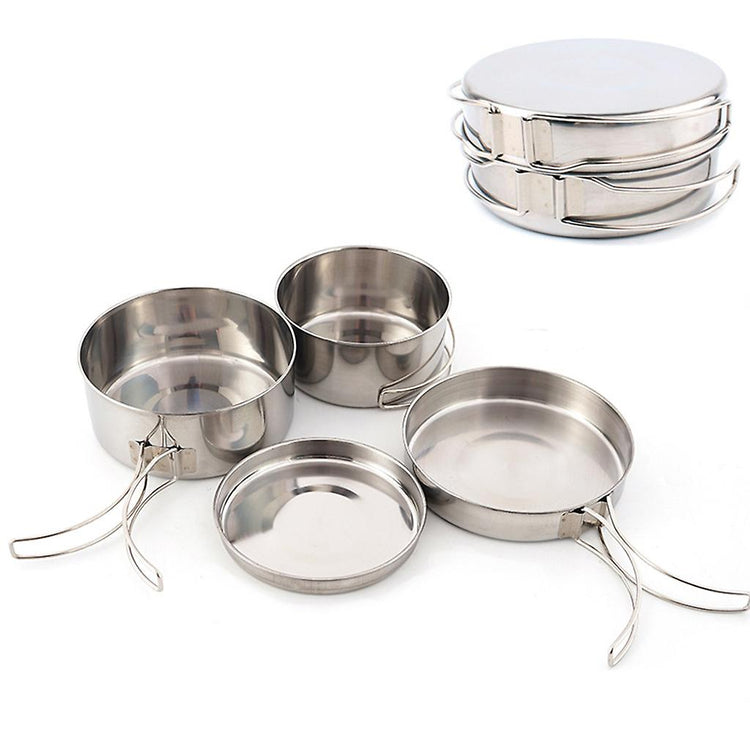 Stainless Steel Camping Cookware Set – Pots, Frying Pan & Lids - Flavour Fushion Cooking Shop