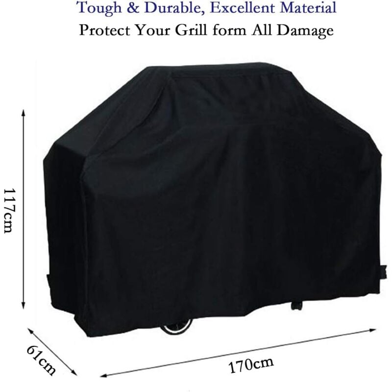 Grill Cover BBQ Protective Tarpaulin Anti-UV Anti-water Anti-moisture with Storage Bag Black (170 x 61 x 117cm) - Flavour Fushion Cooking Shop