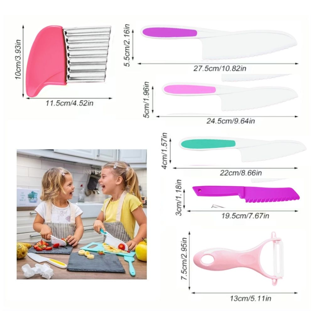 Plastic Children Cooking Cutter Set, Pink - Potato Peeler Knife for Fruits and Vegetables
