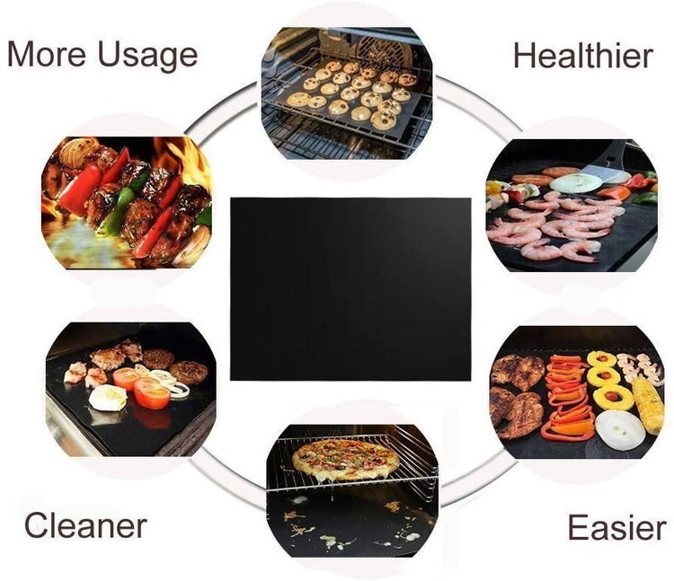 6-Pack Non Stick Grill Mat Oven Mat Baking Mat, 40x33cm, Black - Flavour Fushion Cooking Shop