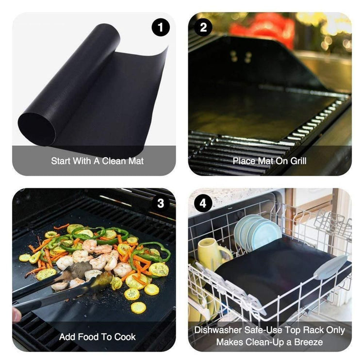 6-Pack Non Stick Grill Mat Oven Mat Baking Mat, 40x33cm, Black - Flavour Fushion Cooking Shop