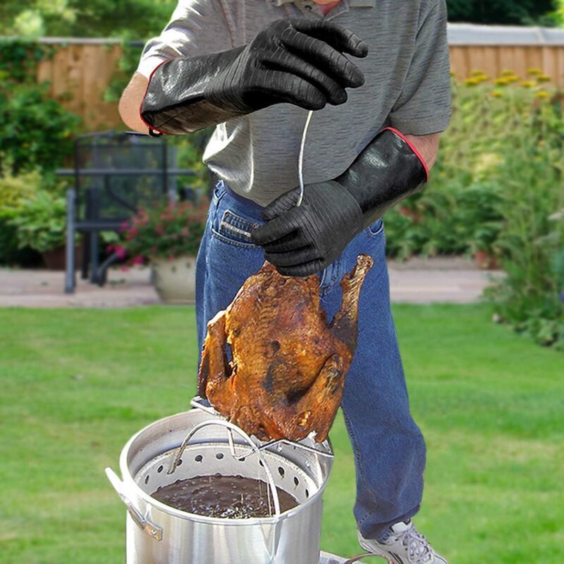 BBQ Gloves Waterproof Heat Resistant Turkey Fryer Cooking Gloves with Non Slip Textured Handle, 18 Inch - Flavour Fushion Cooking Shop
