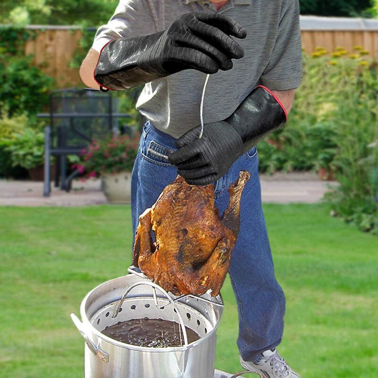 BBQ Gloves Waterproof Heat Resistant Turkey Fryer Cooking Gloves with Non Slip Textured Handle, 18 Inch - Flavour Fushion Cooking Shop