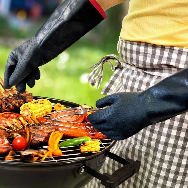 BBQ Gloves Waterproof Heat Resistant Turkey Fryer Cooking Gloves with Non Slip Textured Handle, 18 Inch - Flavour Fushion Cooking Shop