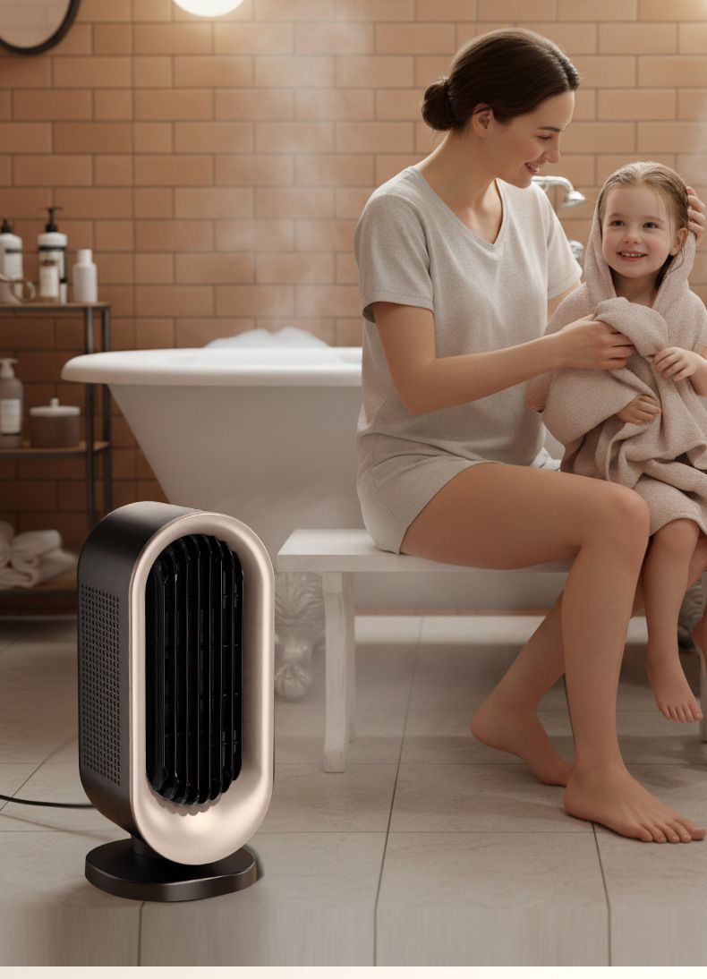 Desktop Vertical Space Heater with Remote Control, Fast Heating PTC Electric Fan Heater, Portable Mini Winter Electric Space Heater for Bedroom Office Home Indoor Heating（Black & Gold）
