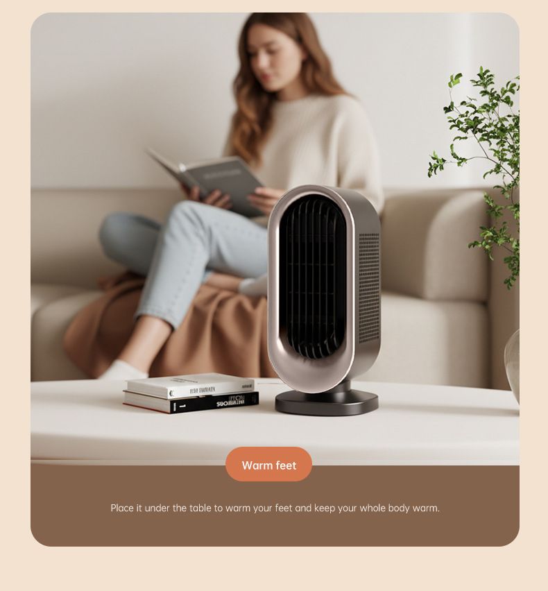 Desktop Vertical Space Heater with Remote Control, Fast Heating PTC Electric Fan Heater, Portable Mini Winter Electric Space Heater for Bedroom Office Home Indoor Heating（Black & Silver）