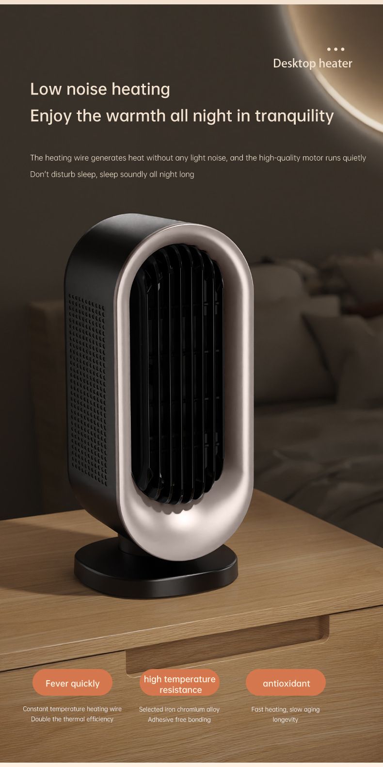 Desktop Vertical Space Heater with Remote Control, Fast Heating PTC Electric Fan Heater, Portable Mini Winter Electric Space Heater for Bedroom Office Home Indoor Heating（White）