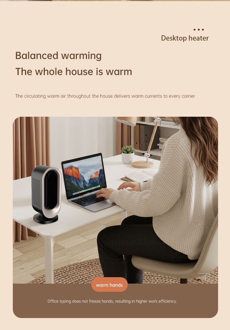 Desktop Vertical Space Heater with Remote Control, Fast Heating PTC Electric Fan Heater, Portable Mini Winter Electric Space Heater for Bedroom Office Home Indoor Heating（White）