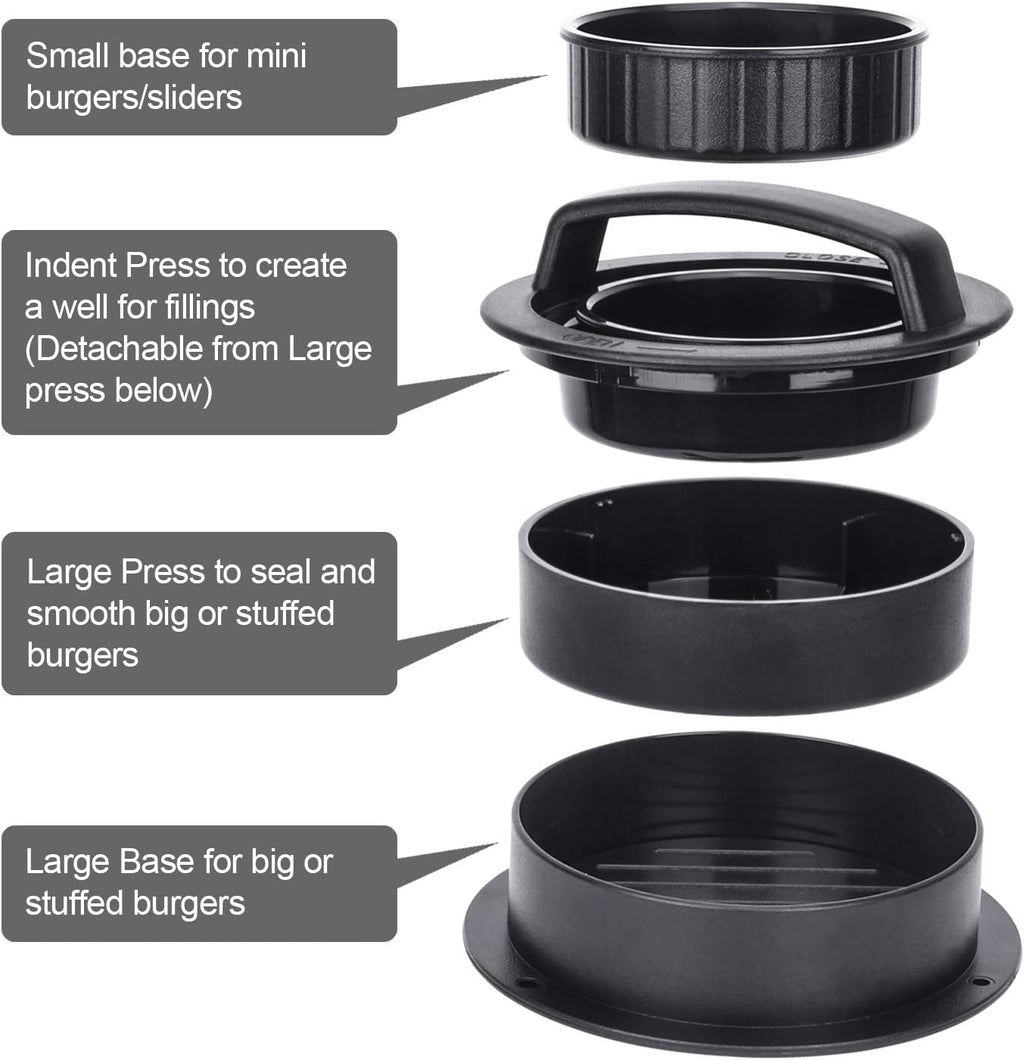Burger Press, Hamburger Press Patty Maker With 100Pcs Hamburger Patty Paper, 3 in 1 Non Stick Patty Mold for Stuffed Burgers, Sliders, Veggie Beef Burger, Kitchen Barbecue Tool Grilling Accessories