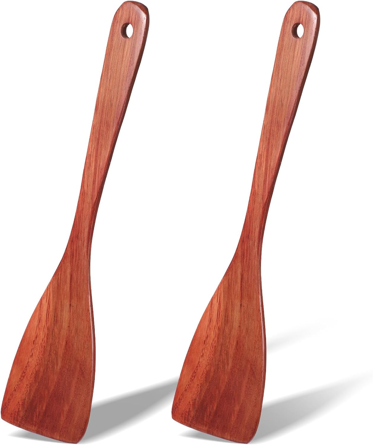 2 Pcs Wooden Spatula for Cooking, 12.2 Inch Long Handle Wood Flat Frying Cooking Spatulas, Wooden Kitchen Spatula Scraper Utensils, Right Hand Woods Turner for Nonstick Pans Cook Frying Baking