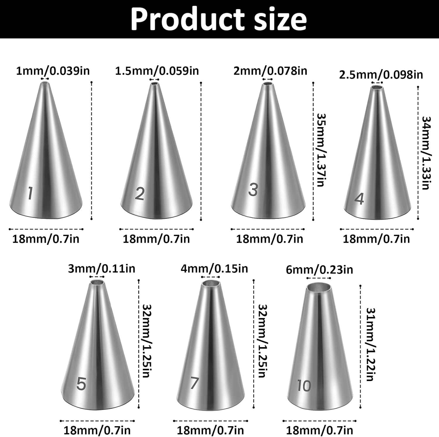 7 PCS Piping Tips, Cake Decorating Kit Extra Fine Stainless Steel Meringue Icing Tips Piping Nozzles