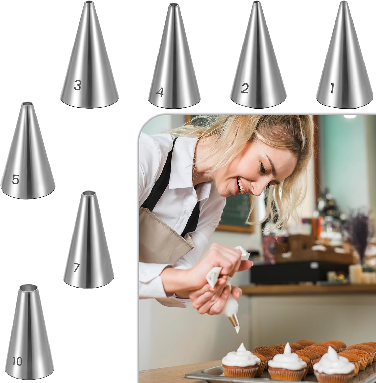 7 PCS Piping Tips, Cake Decorating Kit Extra Fine Stainless Steel Meringue Icing Tips Piping Nozzles