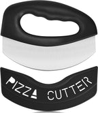 Heavy Duty Stainless Steel Pizza Cutter with Cover, Super Sharp Blade Pizza Knife (Black)