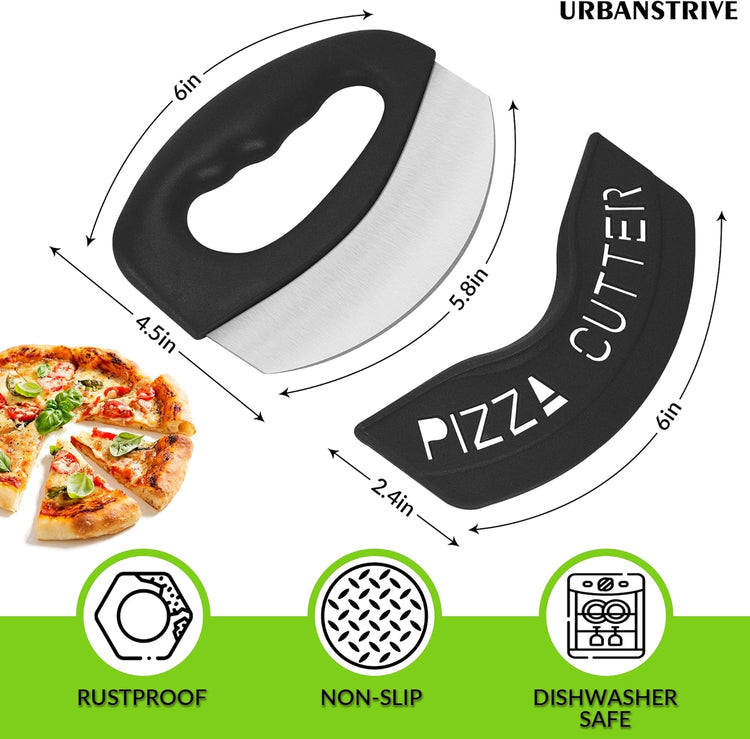 Heavy Duty Stainless Steel Pizza Cutter with Cover, Super Sharp Blade Pizza Knife (Black) - Flavour Fushion Cooking Shop