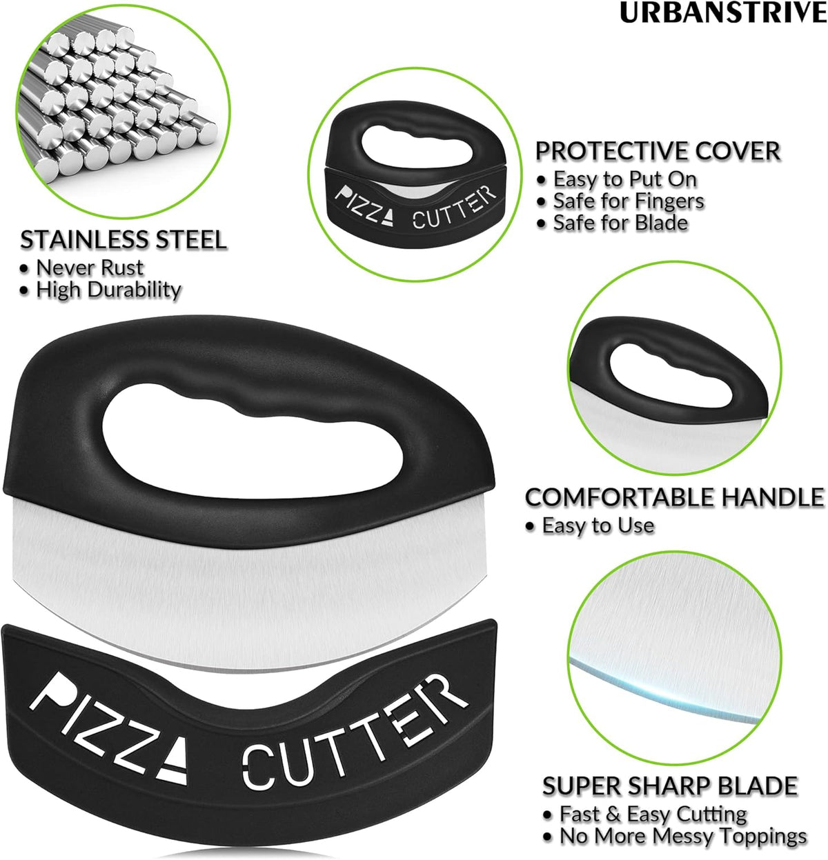 Heavy Duty Stainless Steel Pizza Cutter with Cover, Super Sharp Blade Pizza Knife (Black) - Flavour Fushion Cooking Shop